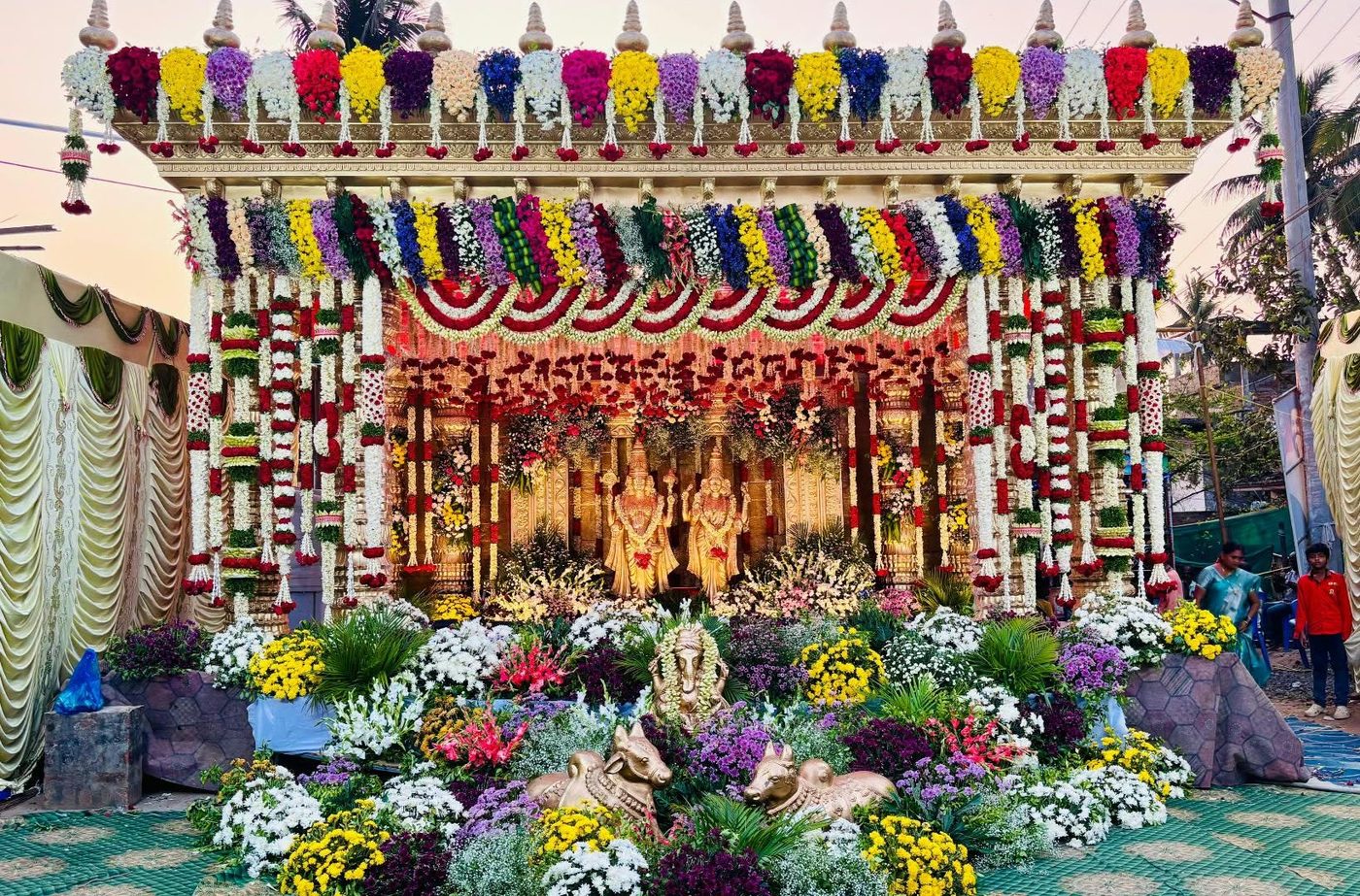 Wedding mandap decorated with flowers